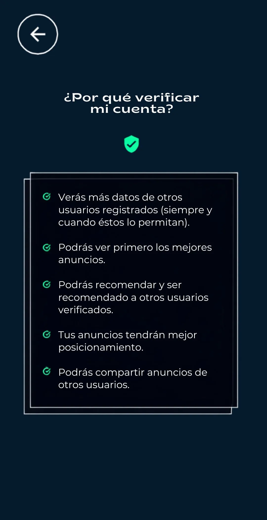 Pantalla de por qué verificar la cuenta
