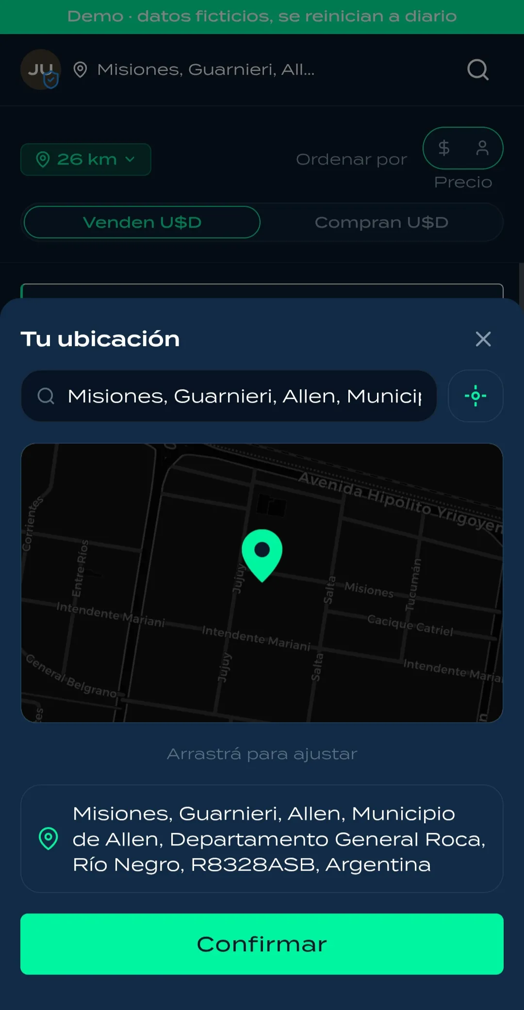 Selector de ubicación sobre un mapa